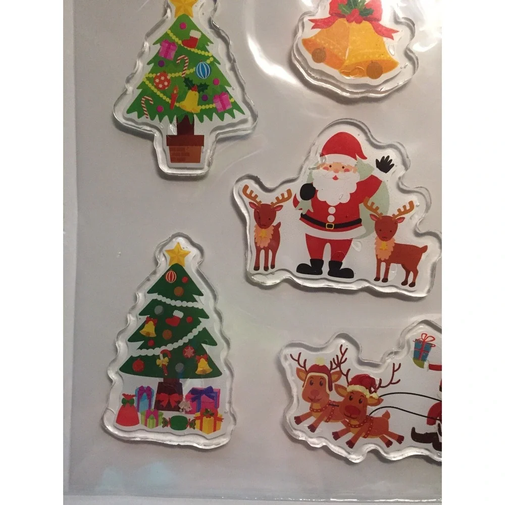 NEW Christmas Tree Santa Winter Snowman window Gel Clings 7 pcs Stickers Frozen!